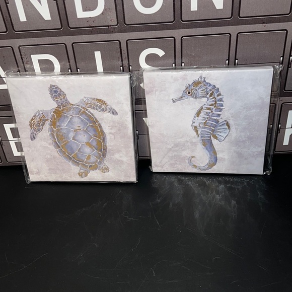 New Set Turtle & Seahorse Decorative Canvas Prints with Gold Foil 8IN x 8IN - Picture 8 of 13